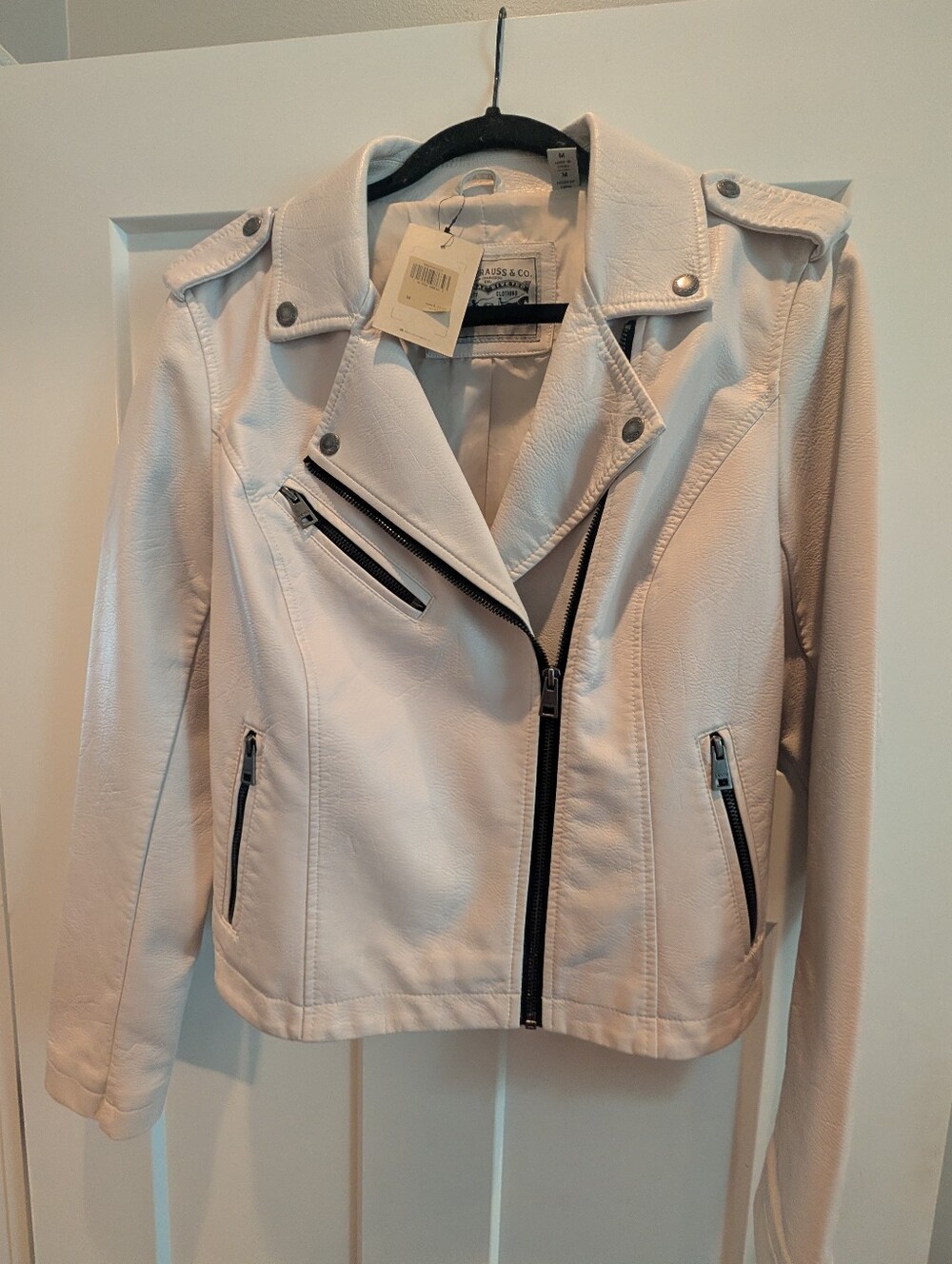 NWT Women's Levi's Soft White Moto Jacket wAsymmetrical Zipper &  Black Accent